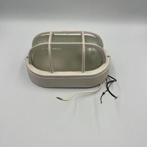 Vintage Outdoor Bulkhead Light Fixture Frosted Glass Cage Nautical Porch Lamp